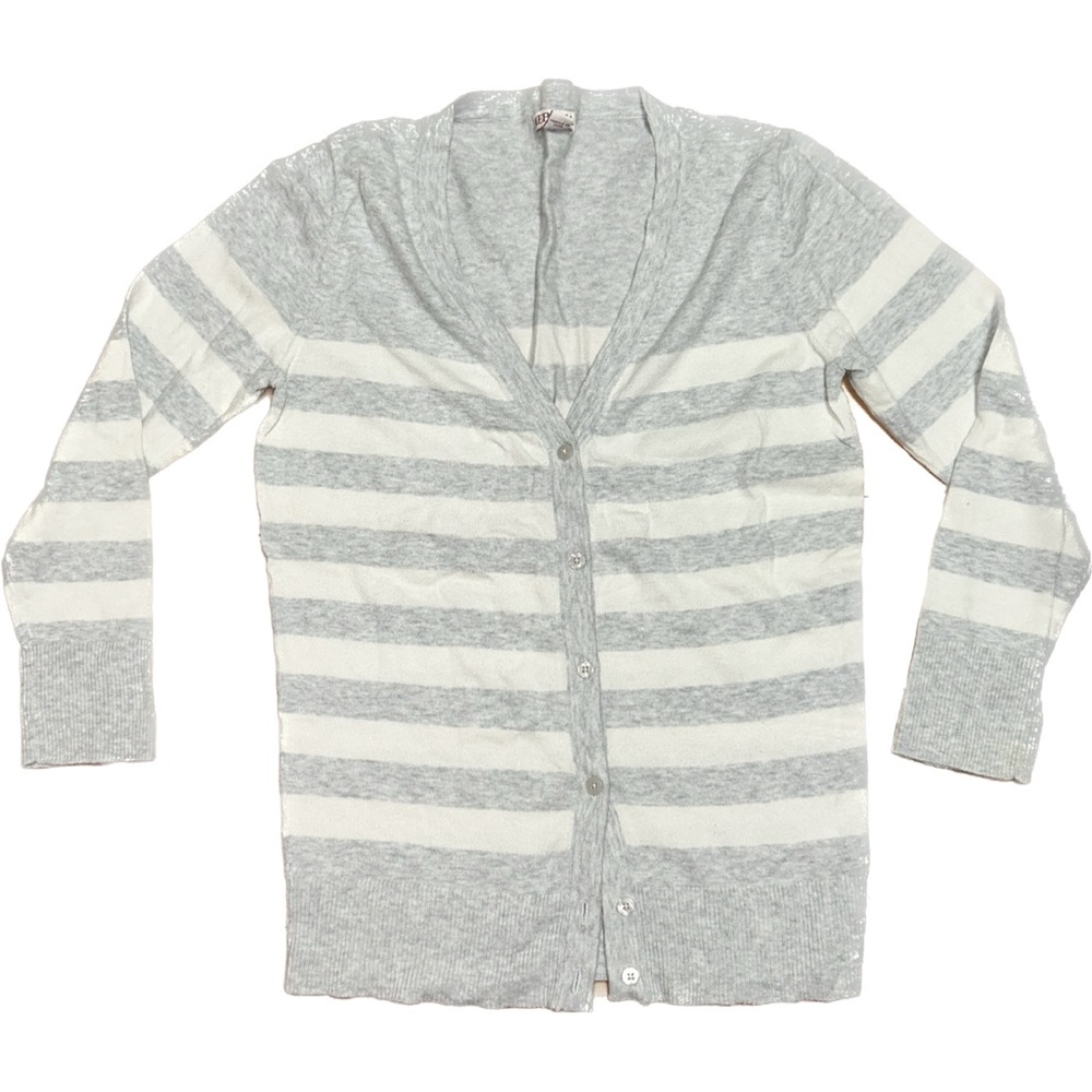 Striped White and Grey Cardigan Sweater Soft